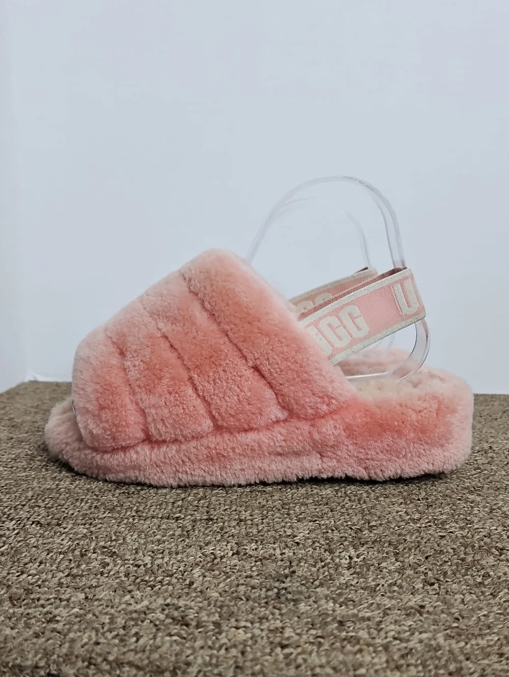 UGG Pink Fluff Yeah Plush Slide Logo Slippers Slides Sz 6 Womens - Picture 3 of 10